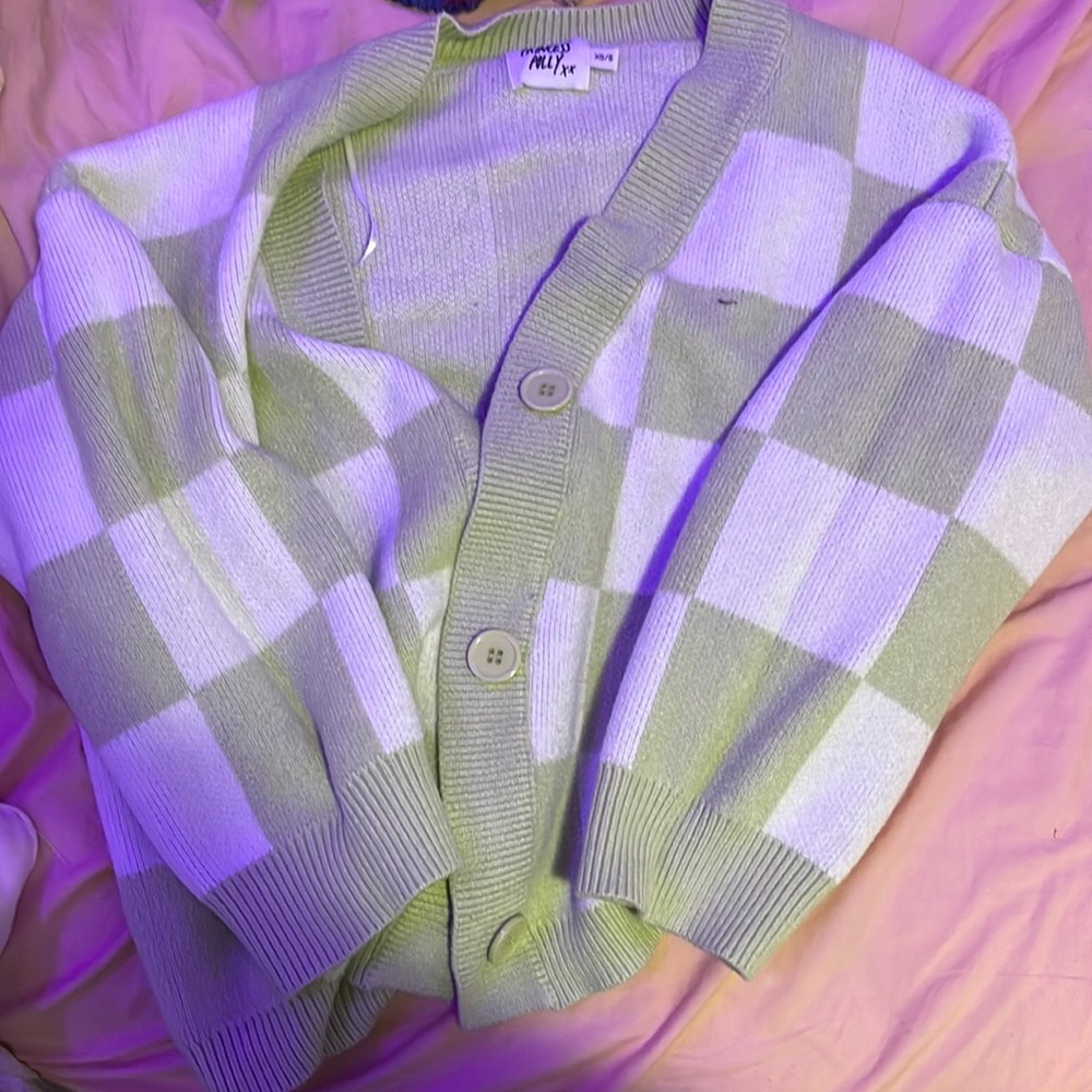 Princess polly green and white checkered cardigan